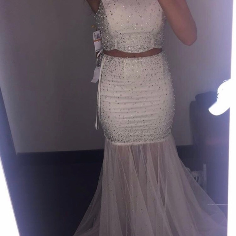 Two piece white beaded dress